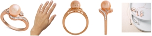 Macy's Pink Cultured Freshwater Pearl (8mm) & Diamond (1/4 ct. t.w.) Swirl Ring in 14k Rose Gold